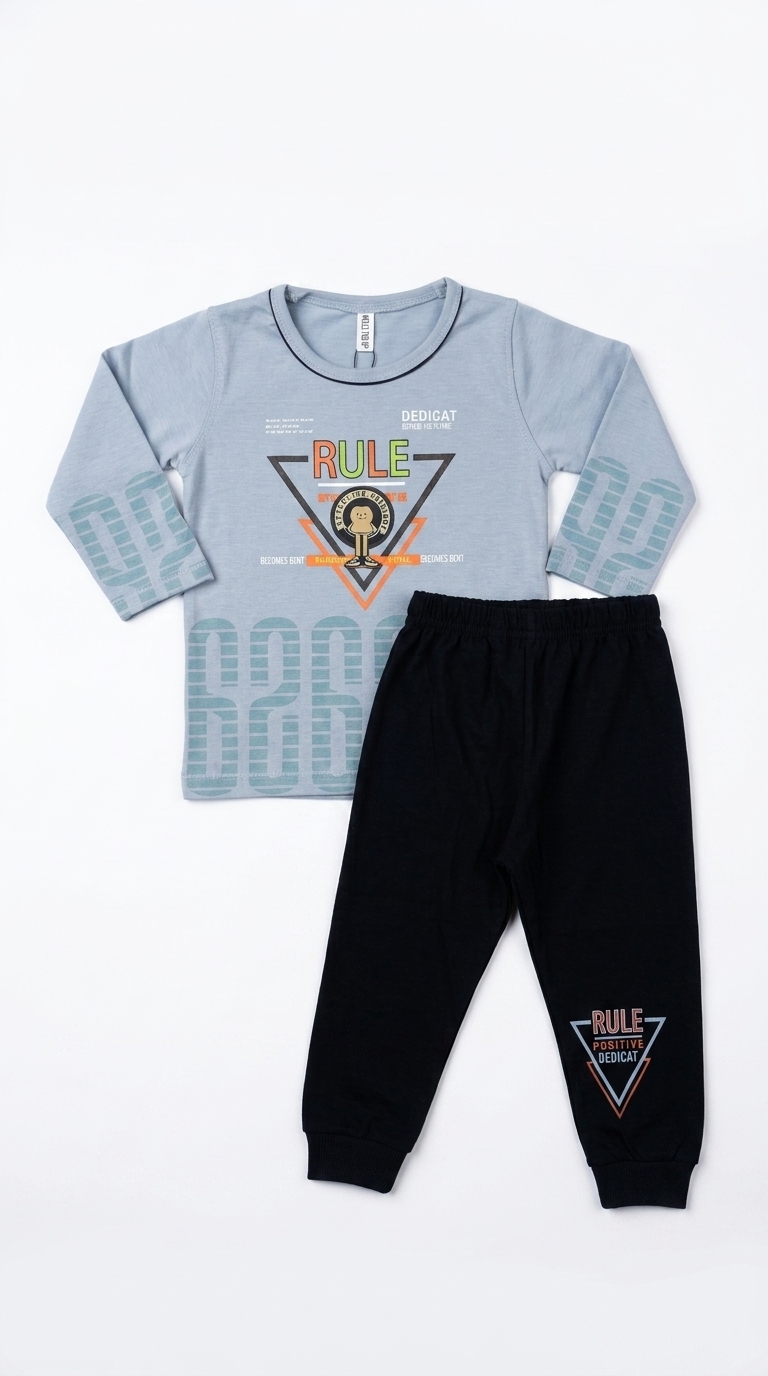 Boys Rule Full Sleeve Winter Tracksuit Set – Sky Blue & Black (2 Pcs) — Blue