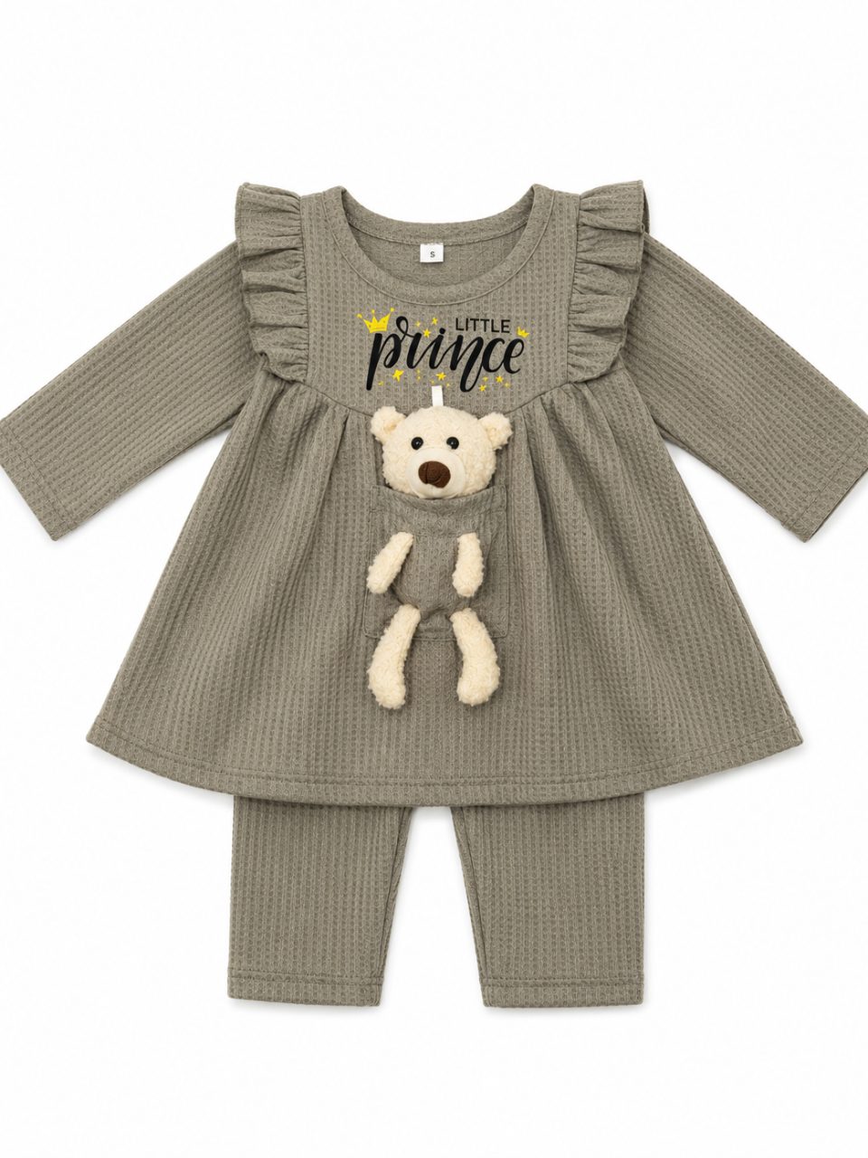 Baby Girls Teddy Bear Dress & Leggings Set — Sage