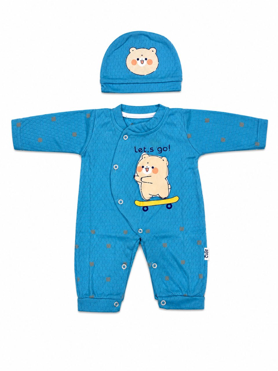 Newborn Baby Bear Print Cotton Romper with Cap – Soft Full Sleeve Infant Jumpsuit (2 Piece Set)