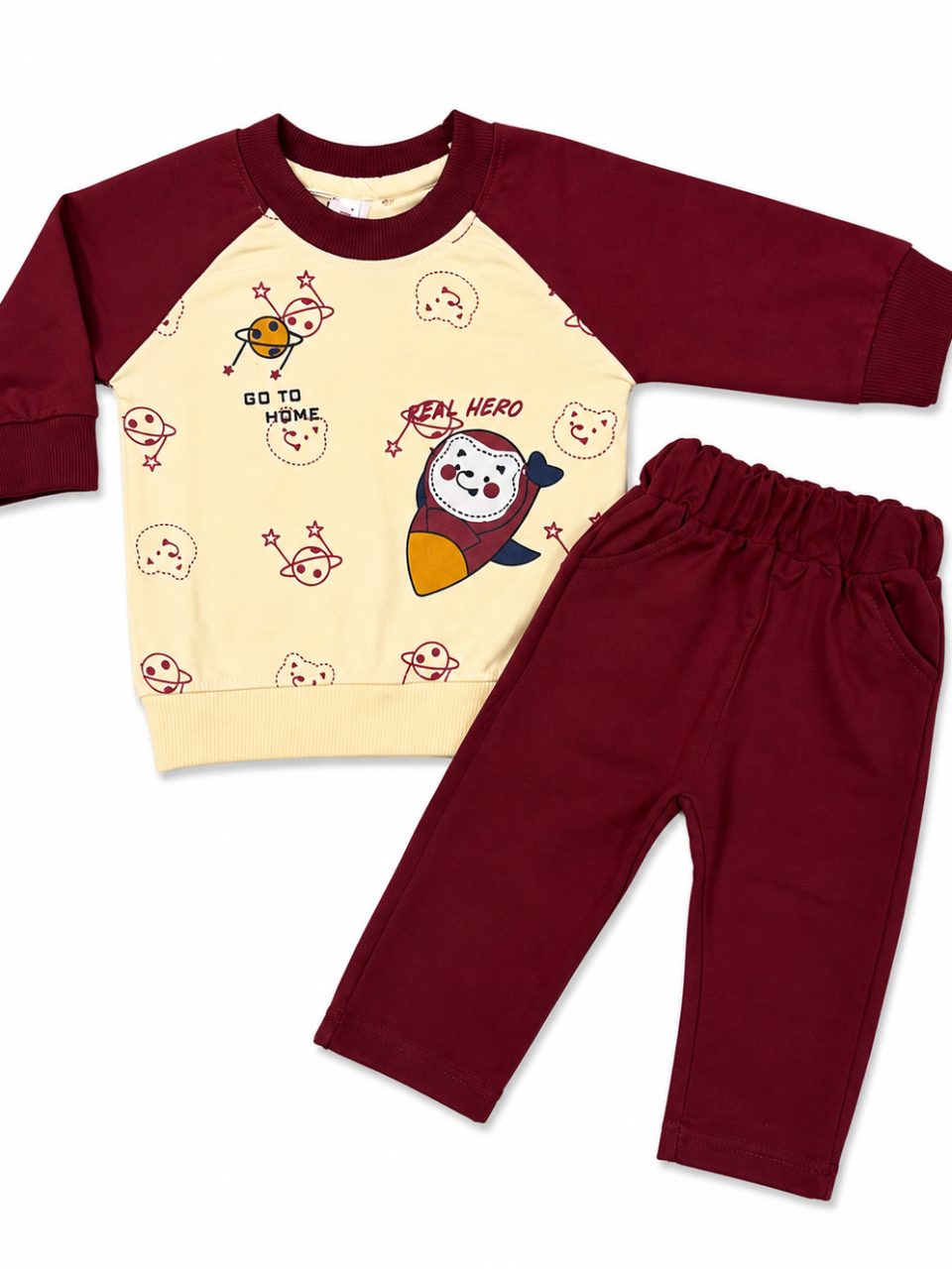 Baby Space Adventure Sweatshirt & Pants Set — Maroon