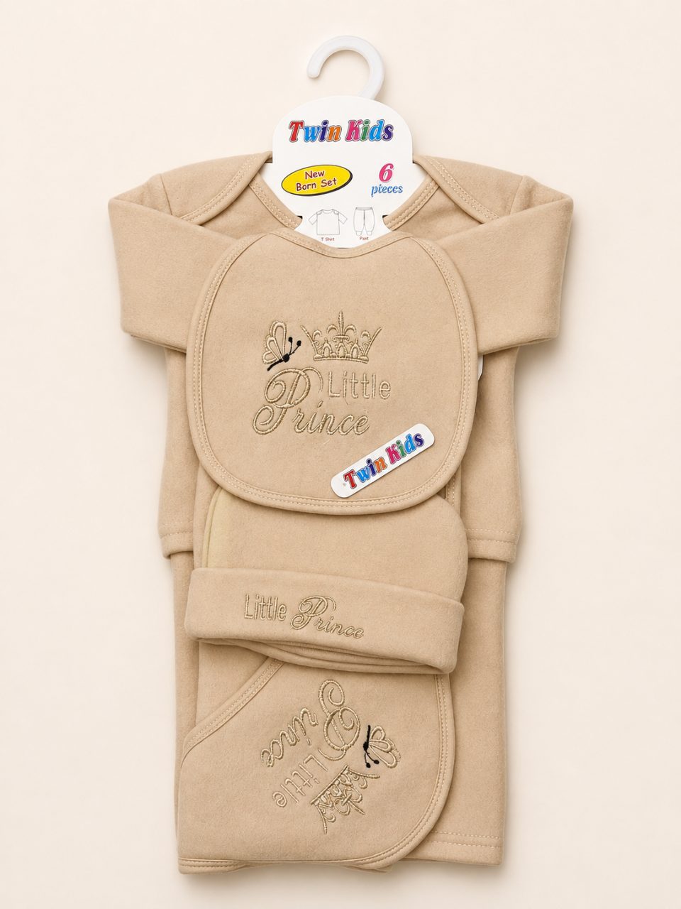 Newborn Baby 6-Piece Little Prince Embroidered Set — Brown